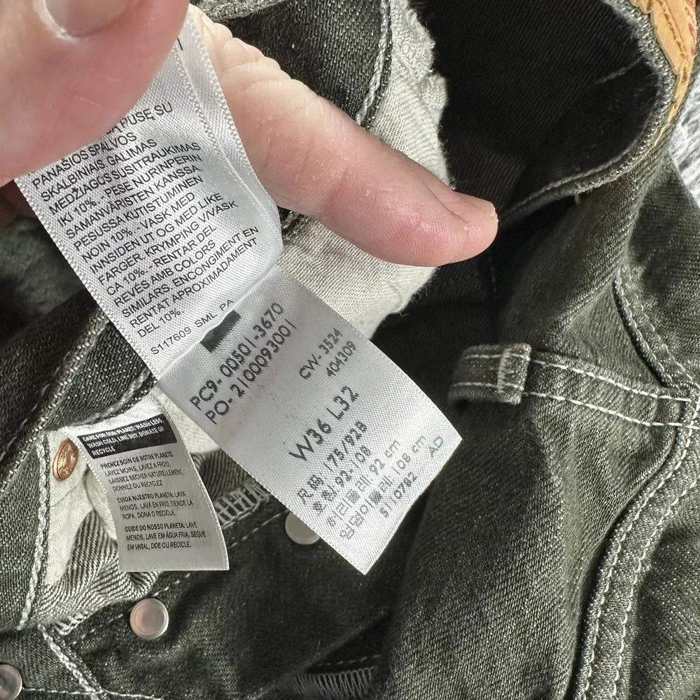 Levi 501 Jeans Mens‎ 36x32 (Fits 35x29) Green Denim Rare Button Fly EUC
